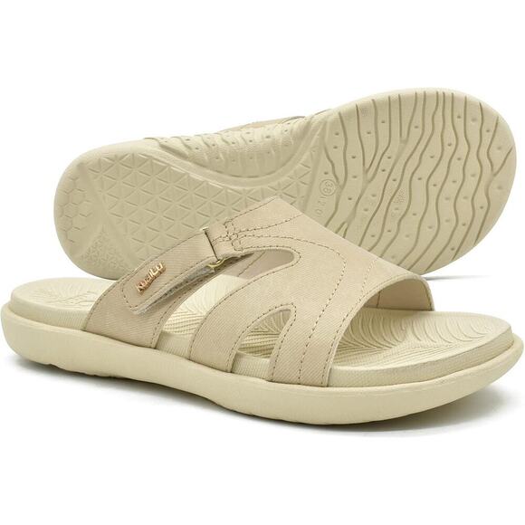 KuaiLu NEW Women Orthotic Slides Lightweight Slip On Sandals Beige Tan Size 8.5 - Picture 2 of 9